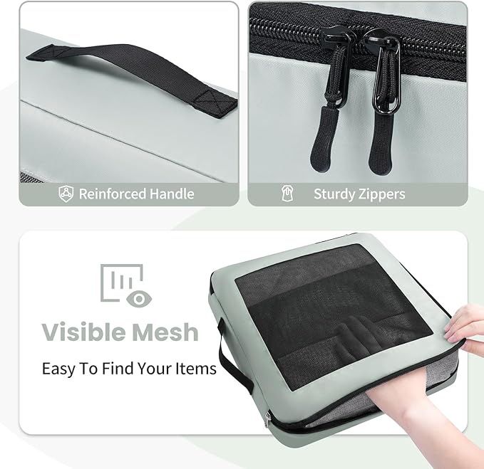 Mesh Packing Cubes for Travel, Durable Luggage Organizer with Sturdy Material and Double Zippers, Comprehensive Set for Travel Accessories Storage, 8 set, mint