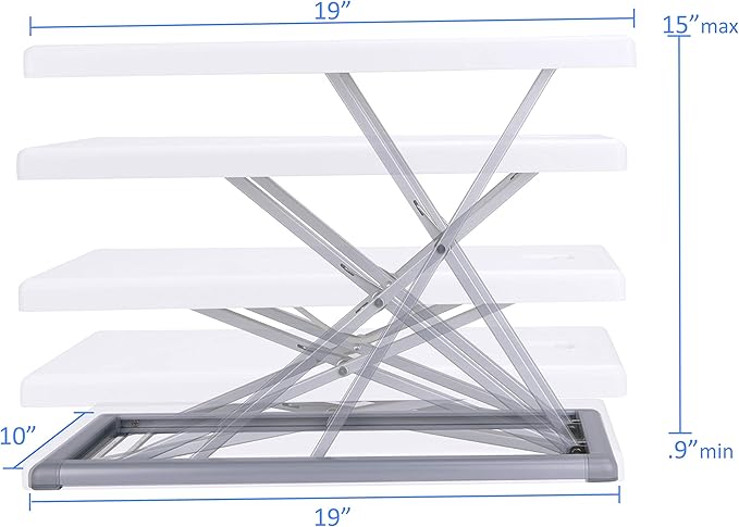 Rocelco 19" Portable Laptop Riser, Height Adjustable Travel Standing Desk Converter, Premium Compact Sit Standup Keyboard Monitor Rising Workstation with Carry Bag, White R PDRW
