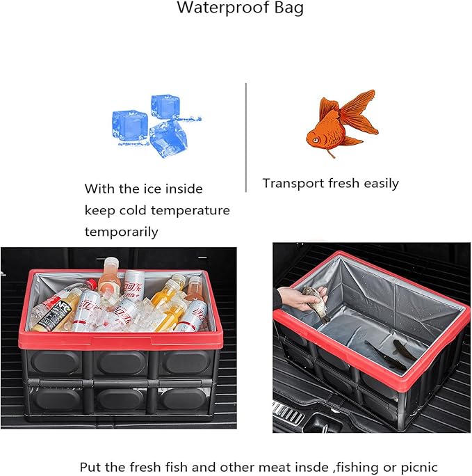 Collapsible Storage Bins with Lids 55L, Trunk Organizer for SUV Foldable Plastic Outdoor Storage Containers with Secure Latches, Waterproof Cargo Box for Camping Home, Garage, Closet 2PCKS