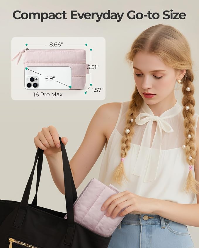 BAGSMART Small Puffy Water-Resist Makeup Bag for Women