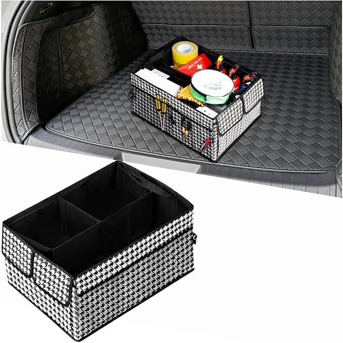 Car Trunk Organizer, Collapsible Waterproof Automotive Storage Cargo Organizer, Multi Compartment Portable Vehicle Container Box Accessories, Universal for Truck SUV Minivan (Checkerboard)