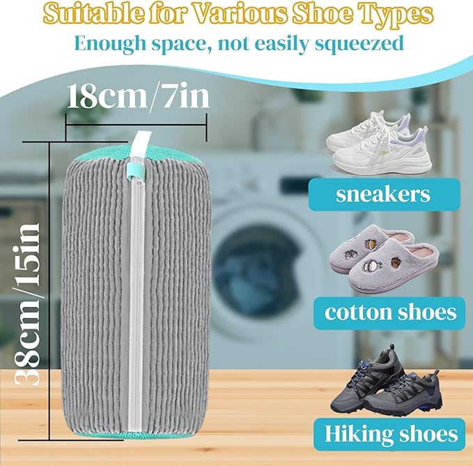 Shoe Laundry Bags for Washing Machine, 2Pack Extra Large Breathable Mesh Laundry Shoe Bag with Double Zipper Closure, Sneaker Washing Machine Bag(Grey）