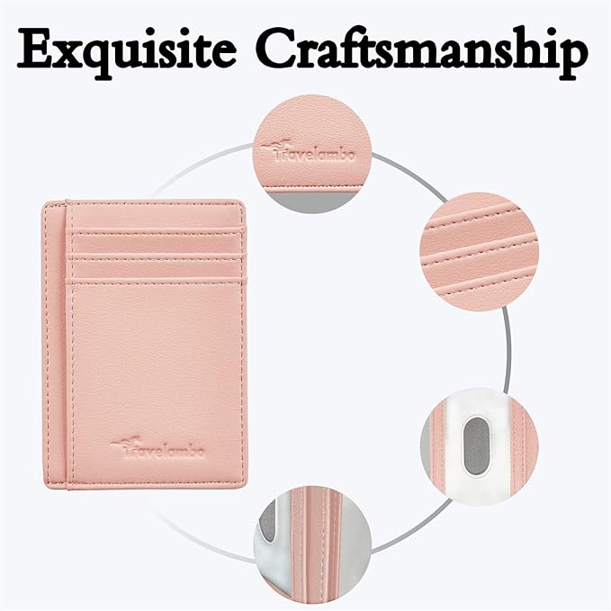 Travelambo Front Pocket Minimalist Leather Slim Wallet RFID Blocking Medium Size