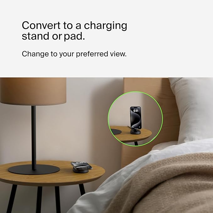 Belkin Convertible Magnetic Charging Stand 15W - MagSafe-Compatible Qi2-Certified Wireless Charging Station, iPhone Charger for Apple iPhone 16 Series, Airpods Pro, & More, No PSU - Black (2-Pack)