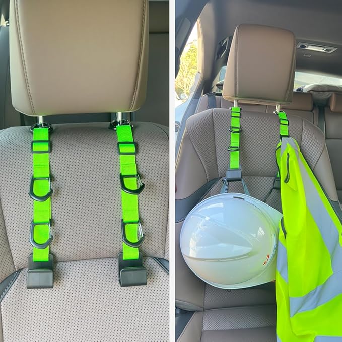 Car Headrest Hooks, Backseat Storage Organizer Hangers, Universal Vehicle Seat Back Hooks, 4 Pack (brightgreen)