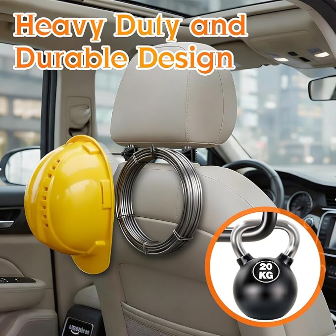 Enhon Hard Hat Holder for Truck, Heavy Duty Stainless Steel Hard Hat Accessories, Headrest Hooks for Car Seat, Compact Truck Organizer & Storage, Car Purse Hook for Work Helmets & Gear, Blackon