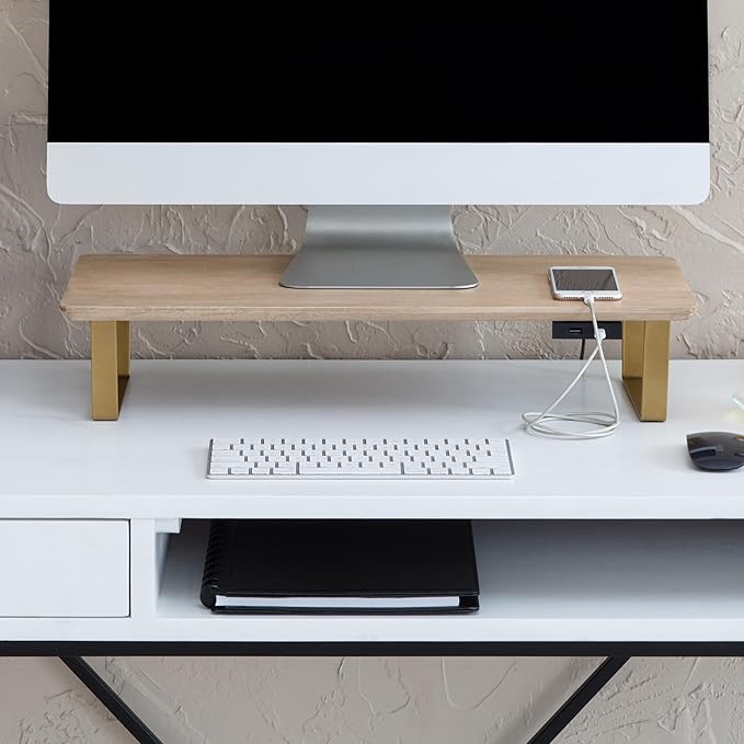 Anji Mountain Monitor Stand - Desktop Organizer & Laptop Riser, Ergonomic Monitor Riser, Space-Saving Monitor Stand for Desk, Durable Construction, Easy Assembly, Ideal for Home & Office,Natural