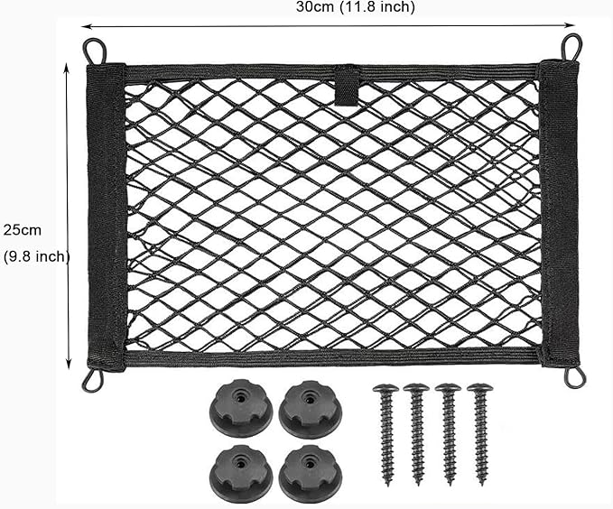 2 Layer Small Cargo Net,Cargo Storage Pocket Net, Mesh Elastic Pouch Organizer with Mounting Screws Hooks for Car,Rv, Trunk,Boats,SUV, Truck (2 Pack,11.8 x 9.8Inch(30 x25cm)
