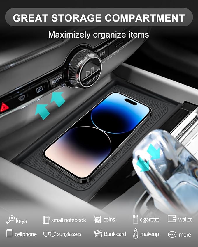CDEFG for 2026 Volvo XC60 Center Console Organizer for 2026 Volvo XC60 Accessories Middle Console Organizer Armrest Storage Box Wireless Charging Cover