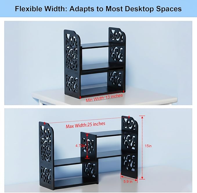 YGYQZ Desk Shelves Desktop Orgnizer Shelf-Black Office Organization for Top of Adjustable Desk Organizers and Corner Bookshelf Table Top Shelving Small Hutch Decorations for Women Office