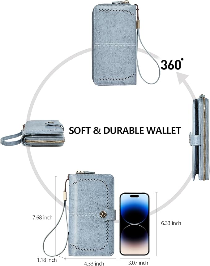 TFKGS Wallet for Women RFID Blocking Leather Large Capacity Card Holder Ladies Phone Clutch Travel Long Purse Wristlet | RFID Blocking, Leather, Large Capacity, Ladies, Travel