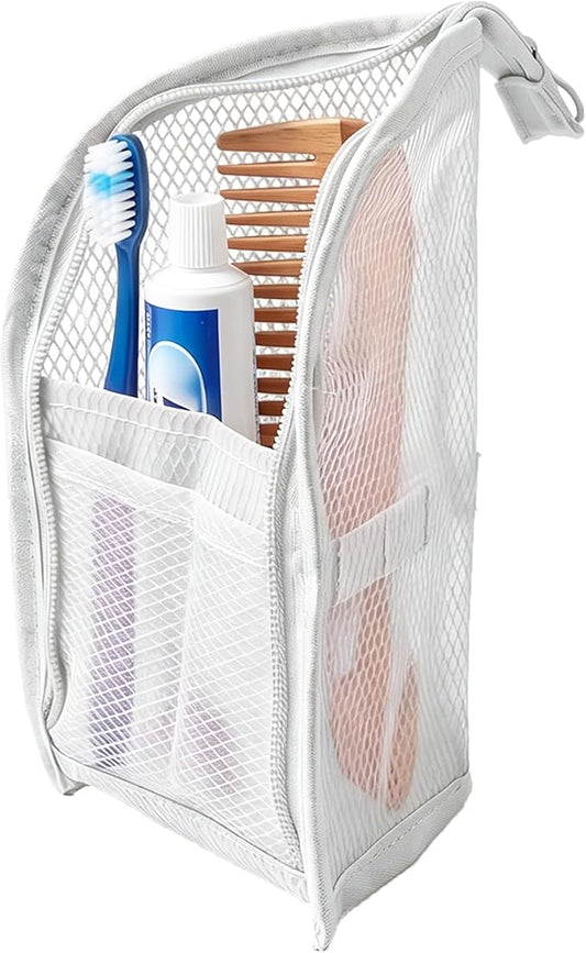Standing Toiletry Bag, 2026 New Portable Lightweight Travel Toiletry Bag, Foldable EVA Mesh Large Capacity Toiletries Organizer, Hanging Clear Makeup Bag for Women (White 1pcs)