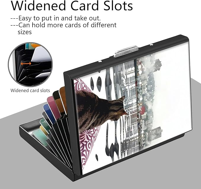 Credit Card Holder, Sea Cat Art Design Mini RFID Blocking Aluminum Wallet Slim Metal Hard Case Shell Travel Wallet ID Case Small Credit Cards Case Business Cards for Women Men Girls