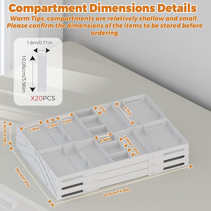 3 Tier Drawer Organizer - Expandable Junk Drawer Organizer Smart Office Supply Organizer, Folding Kitchen Tool Storage Multi Level Desk Organizer for Makeup, Jewelry Storage(2 Row 3 Tier, White)