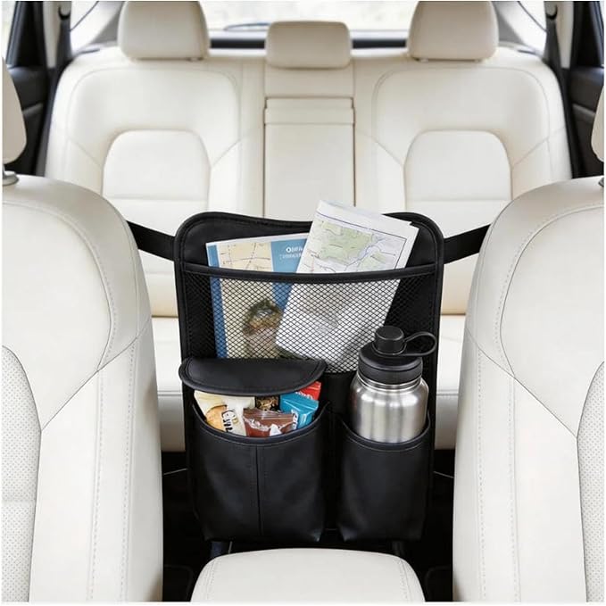 Upgraded Car Mesh Bag Elastic Seat Back Mesh Bag With Paper Towel and Handbag Bracket and Back Seat Storage Bag for Children Pets and Travel Necessities. (black)