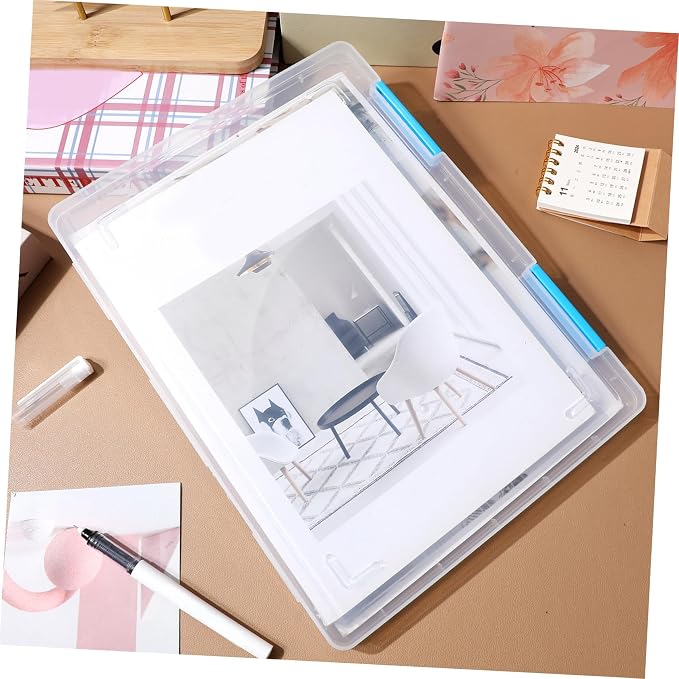 TEHAUX 4pcs Transparent File Box with Lid Stackable Desktop Organizer for Paper Storage Clear Document Holder Minimalist Design for Office and Home Use