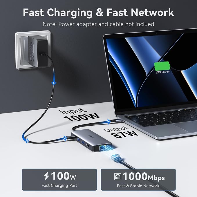 USB C Hub Ethernet USB C Adapters for MacBook Pro/Air,Mac Dongle with USB Port,USBC to HDMI 4K, USB C to Ethernet,10 in 1 USB C to HDMI Adapter,100W Pd Charging, USB C to SD/TF Card Reader USB C Hub