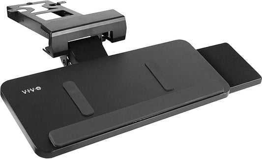 VIVO Extra Large Adjustable Computer Keyboard Tray with Slide-Out Mouse Platform, Ergonomic Under Table Tilting Desk Mount Shelf with Padding, Black, MOUNT-KB07B