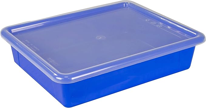 Storex Letter Size Flat Storage Tray – Organizer Bin with Non-Snap Lid for Classroom, Office and Home, Blue, 5-Pack (62536A05C)