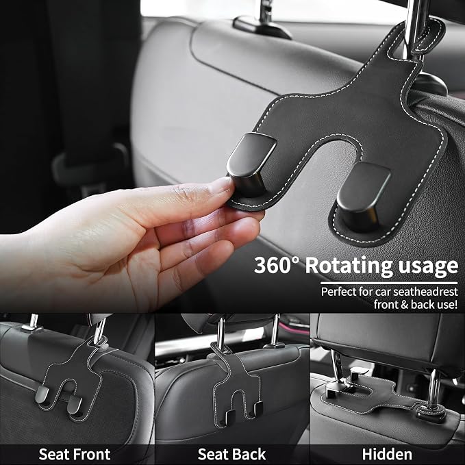 JEYODA Car Hooks for Purses and Bags, Flexible PU Vehicle Storage Hanger, Car Seat Back Organizer, Universal Hidden Multifunctional Headrest Hooks, Home (Style 2-Beige)