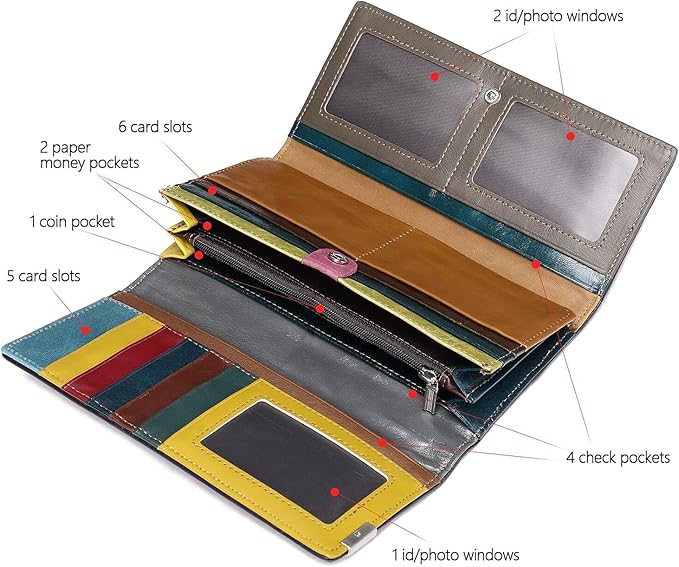 MASIWEI Genuine Leather Patchwork Wallet for Women Multicolor Trifold Wallets Ladies Card Holder Money Organizer with Coin Purse