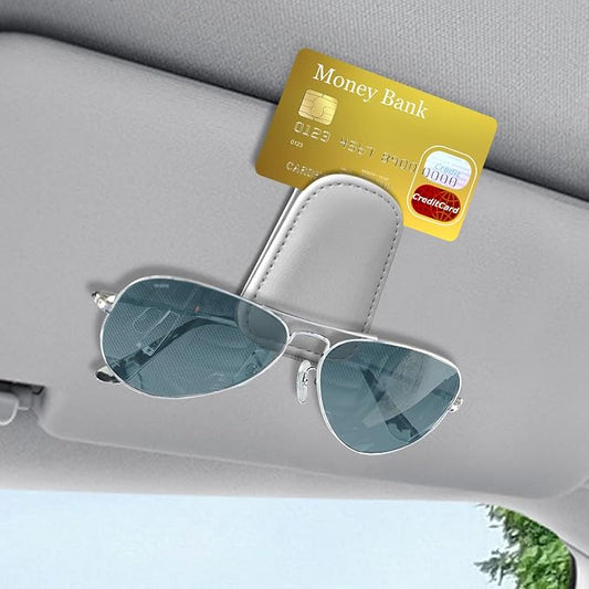 Sunglass Holder for Car, Sunglasses Clip for Car Visor, Magnetic Leather Vehicle Eyeglass Hanger Clip, Auto Ticket Card Glasses Organizer Clamp Accessories for SUV Sedan (White)