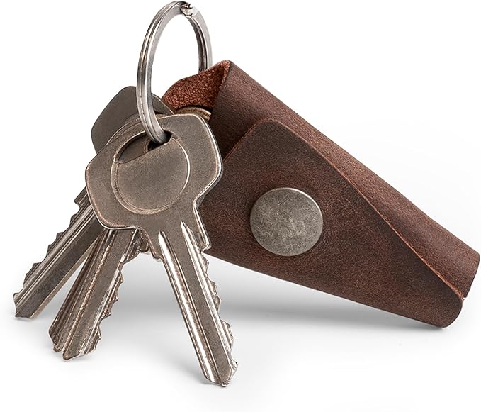 Hide & Drink Full Grain Leather Wrap Keychain, Organizer Snap Closure, Key Ring Cover, Silencer Sleeve Key Holder for Men