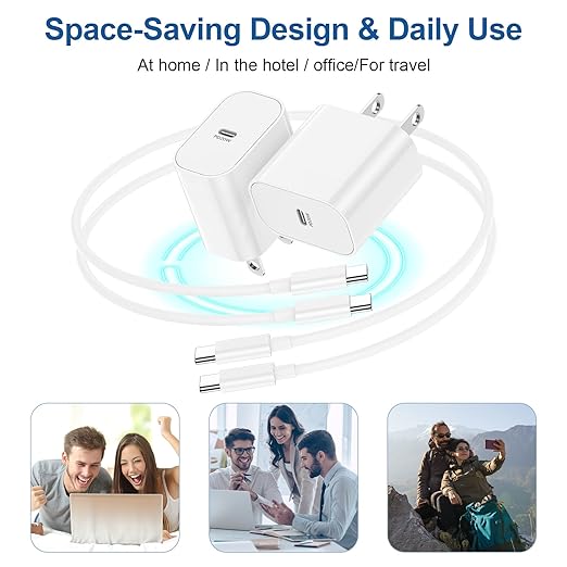 iPhone 15 Charger Block, 20W USB C Fast Charging Plug/6ft Type C to C Cable Cord Long for Apple iPhone 15 Plus/15 Pro Max,iPad Pro 12.9/11 inch 4/3/Air/Mini 6 Generation,Wall Power Adapter Cube Brick