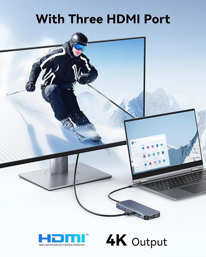USB C Docking Station 3 HDMI, Selore 12 in 1 Laptop Docking Station 3 Monitors with Triple HDMI,10Gbps USB A/C 3.1,USB 2.0,100W PD Charging, Gigabit Ethernet, Audio Mic,SD/Micro SD Card Slot