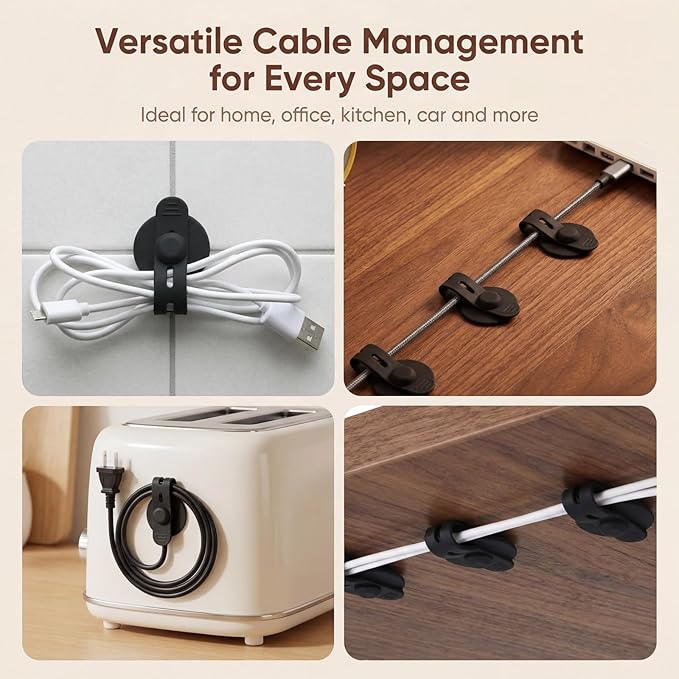 12PCS Cable Management Clips, Silicone Desk Wire Management, Reusable Cable Holders, Adhesive Cable Clips for Desk, for Organizing Wires in Family Bedrooms and Offices