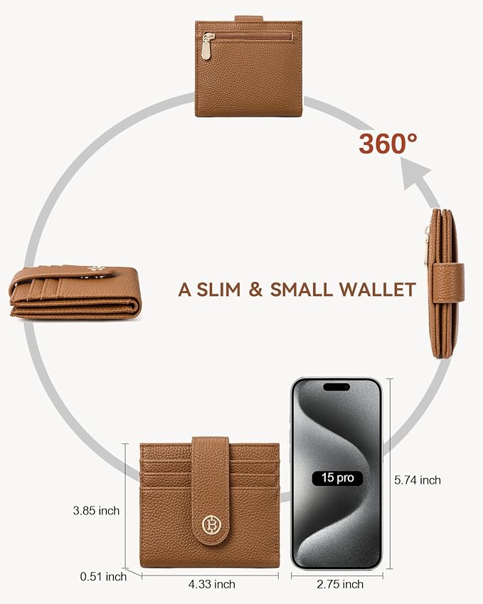BOSTANTEN Slim Wallet for Women Small RFID Blocking Credit Card Holder Leather Bifold Wallets with Zipper Coin Pocket Brown