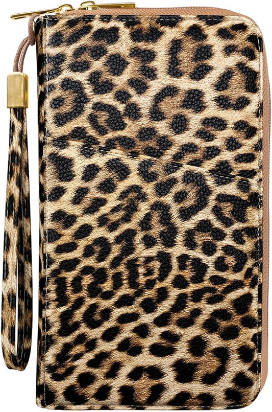 Family Passport Holder Wallet RFID Blocking Document Organizer PU Leather Mulit-purpose Travel Wallets Credit Cards Holder for Women Men, Light Leopard