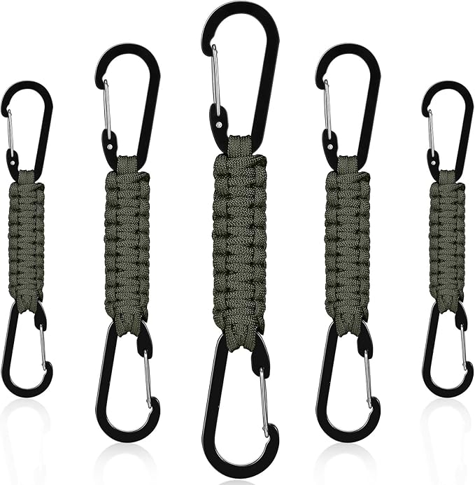 Ferraycle 5 Pcs Paracord Keychain Carabiner Clip Braided Lanyard Water Bottle Clips Tactical Keychain Backpack Accessories