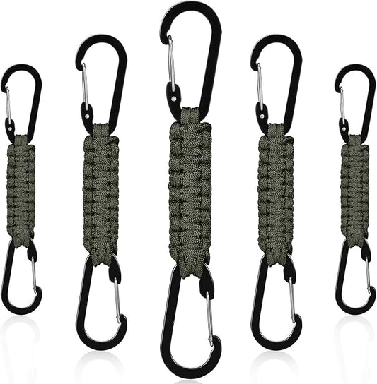 Ferraycle 5 Pcs Paracord Keychain Carabiner Clip Braided Lanyard Water Bottle Clips Tactical Keychain Backpack Accessories