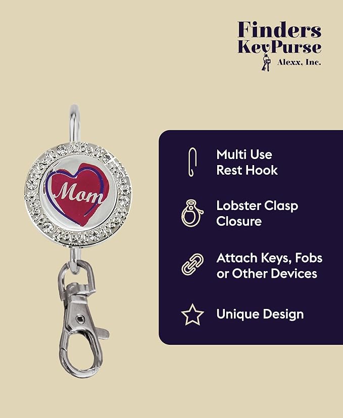 Women’s Bag Charm Key Finder, Car Keychain Hook, Cute Purse Organizer & Tote Bag Accessories, Gifts for Mom - Bling