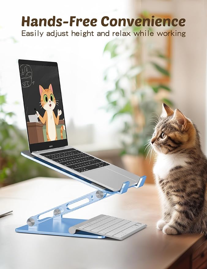 Aoviho Laptop Stand for Desk ??Adjustable Aluminum Laptop Riser with Unique Cat-Shaped Cooling Vent, Portable Desk Gift & Decor, Compatible with MacBook Air Pro, Dell, HP, Lenovo (10"-17.3"), Sky Blue