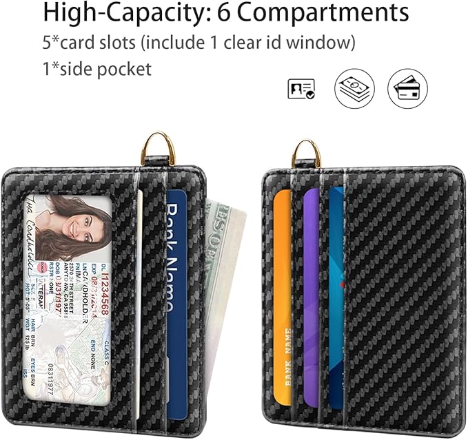 Slim Minimalist Front Pocket RFID Blocking Credit Card Holder Small Wallet Cute Card Cases for Women,Carbon Fiber