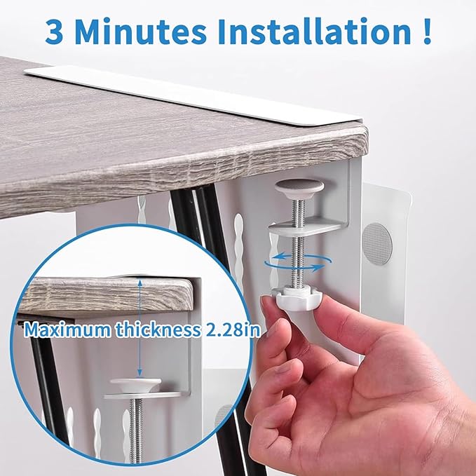 Desk Side Storage, Desk Laptop Holder with Magnetic Pen Holder, No Drill Desk Side Organizer for Office and Home Fits Flat Edge 0.3" to 2.3"