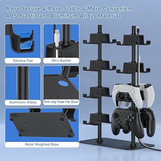 MANMUVIMO Controller Holder for 16 Xbox PS5 PS4 Gaming Controller, Video Game Controller Holder Headphone Stand for Desk, Gamer Gifts for Men, Gaming Room Accessories Maximum Organizer Rack