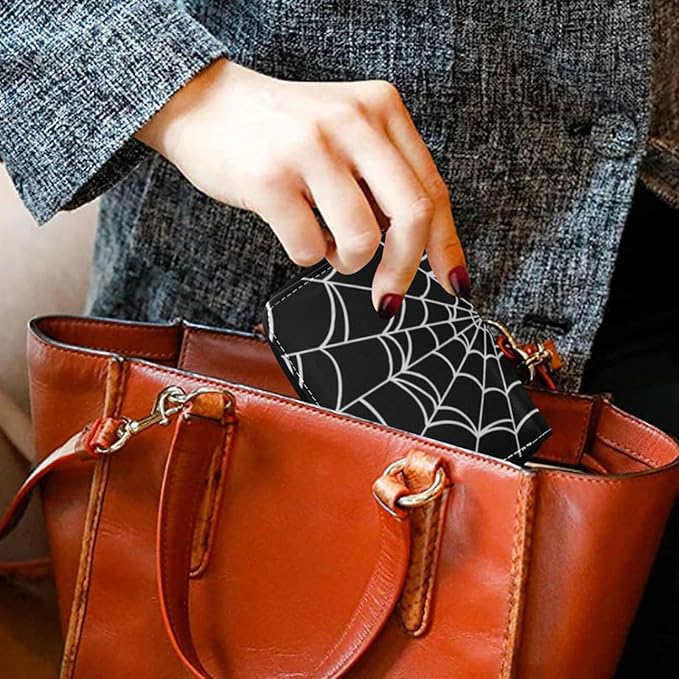 Spider Web RFID Credit Card Holder Wallets Accordion for Women Leather Zipper Card Case Accordion Wallet for Ladies Girls