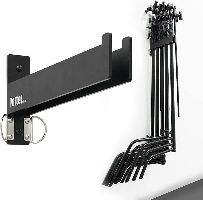 C Stand Wall Mount Bracket - Rack Wall Storage - Light Stand Bracket - Holds 5 C Stands - Heavy Duty Steel Production Hanger - Studio Organizer