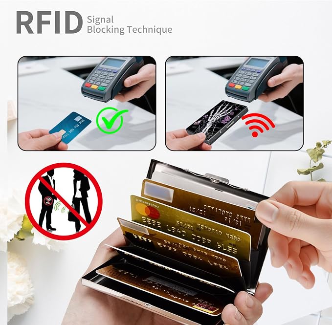 RFID Metal Wallet Credit Cards Holder Slim Mini Business Card Holder Metal ID Case Gift for Men Women,Spider Webs