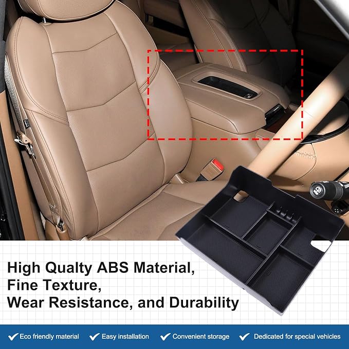 Center Console Organizer Insert Tray Armrest Storage Box Compatible with Cadillac Escalade 2015-2020 Center Console Organizer Tray Armrest Box Secondary Storage Accessories