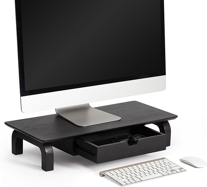 Anji Mountain Monitor Stand - Desktop Organizer & Laptop Riser, Ergonomic Monitor Riser, Space-Saving Monitor Stand for Desk, Durable Construction, Easy Assembly, Ideal for Home & Office,Black