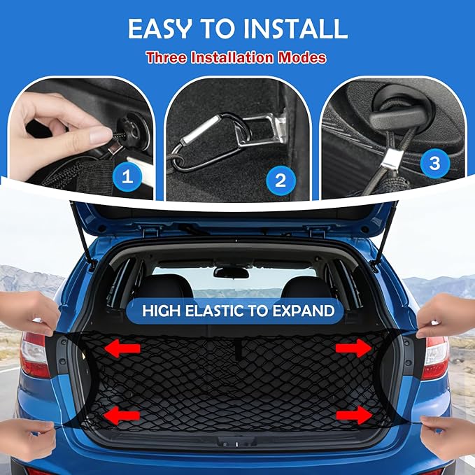Envelope Style Cargo Net for Hyundai Tucson 2026 2025-2022 Accessories, Rear Trunk SUV Mesh Cargo Net, Upgraded 5mm Bungee & Double-Layer Nylon Storage Tailgate Netting Grocery&Tools Holder Organizer