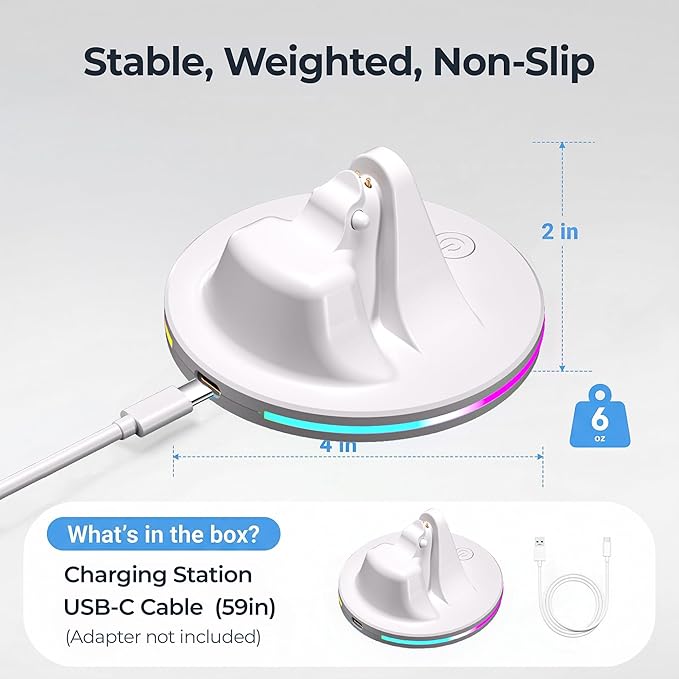 Charging Dock for Meta Ray-Ban Glasses, Charging Stand Compatible with Wayfarer, Skyler, Headliner & Oakley Meta HSTN, with USB-C Cable and 7-Color RGB, White