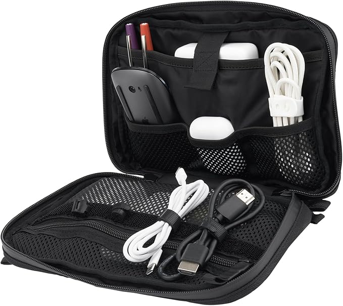 Pelican Electronic Organizer Travel Case - Portable Storage Bag with Multiple Storage Mesh Pockets for Cables, Chargers, Power Bank, AirPods - Black