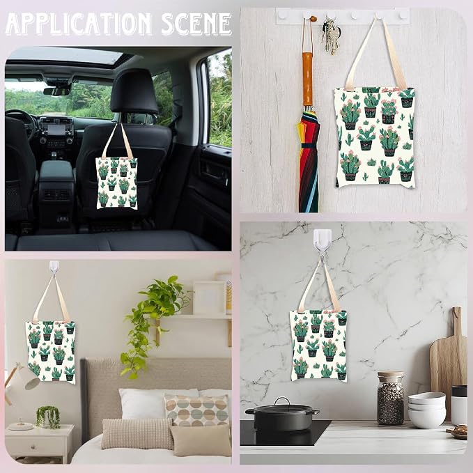 CREATCABIN Cactus Car Trash Bag Car Garbage Bag Hanging Back Seat Organizer Trash Can Bin One-Handed Strap Garbage Reusable Waterproof for Car Accessories Vehicle Travelling Camping 11.8x9.84 Inch