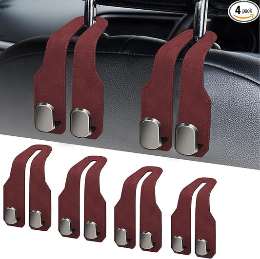 Car Seat Headrest Hooks for Purses and Bags, 4 Pack Bag Purse Holder for Car With Double Metal Hooks, Car Purse Hanger, Headrest Back Seat Handbags Hook Cute Hanging Accessories, hot pink