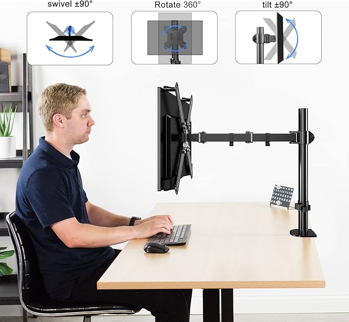 Non-VESA Single Monitor Arm Desk Mount with VESA Adapter Brackets, Holds Screens up to 27inches Without VESA Holes, Fully Adjustable Stand with C-Clamp, Grommet Base